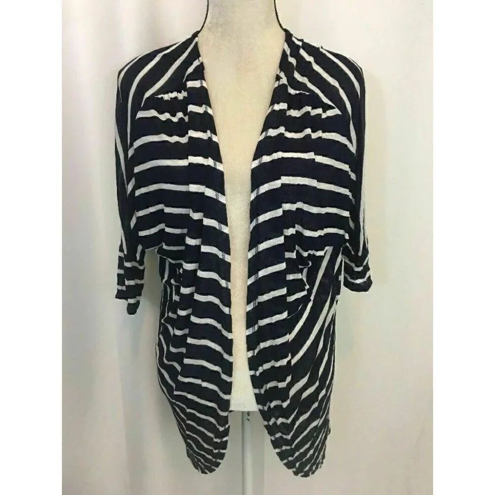 Zara New Navy Blue White Striped Long Sleeve Shrug Cardigan Top Medium
